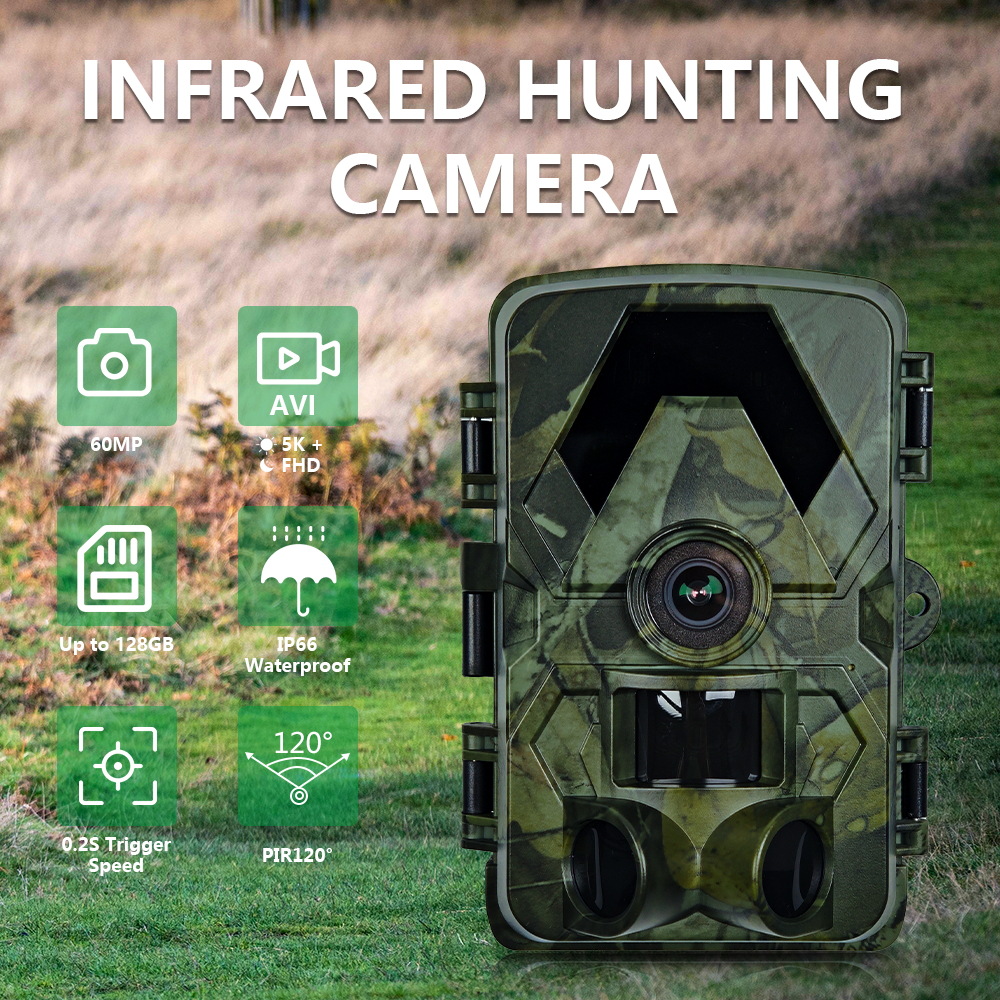 Hunting Outdoor Day - กล้องล่าสัตว์อินฟราเรดกลางแจ้ง PR901 60MP กล้องวงจรปิด 5K 60MP