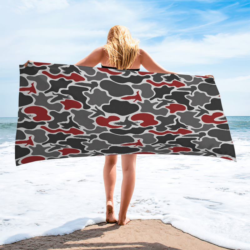 Outdoor Hunting Blanket - ผ้าขนหนูชายหาดลายพรางสีแดงขนาดใหญ่ แห้งเร็ว กันทราย ป้องกันรังสียูวี สำหรับนักล่ากลางแจ้ง
