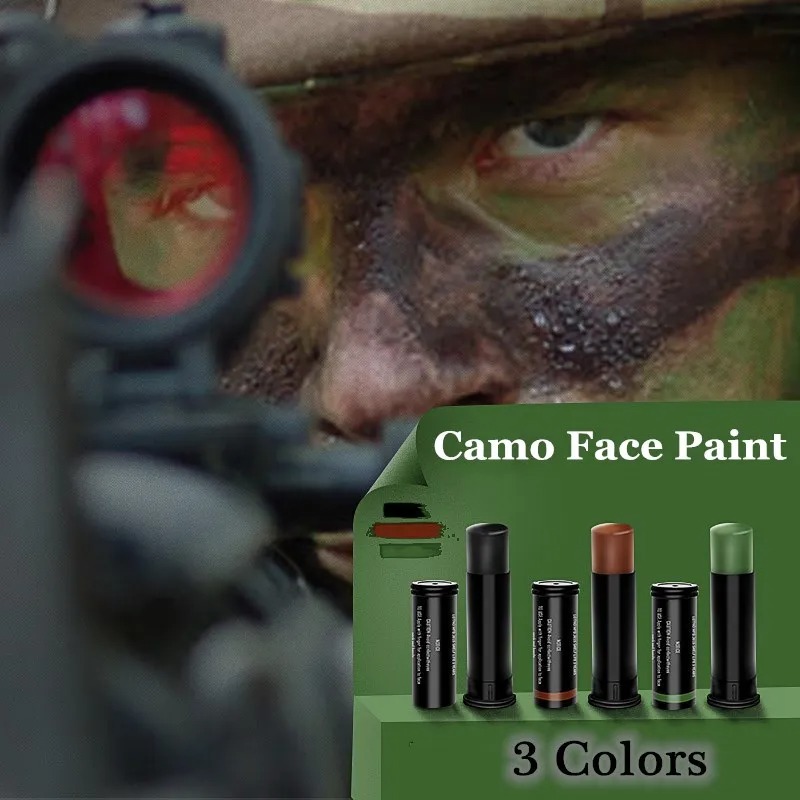 Camo Face Paint - ชุดน้ำมันใบหน้าลายพรางแฟนๆ3สี Cat wajah กิจกรรมกลางแจ้งสำหรับฝึกซ้อมตั้งแคมป์สนาม