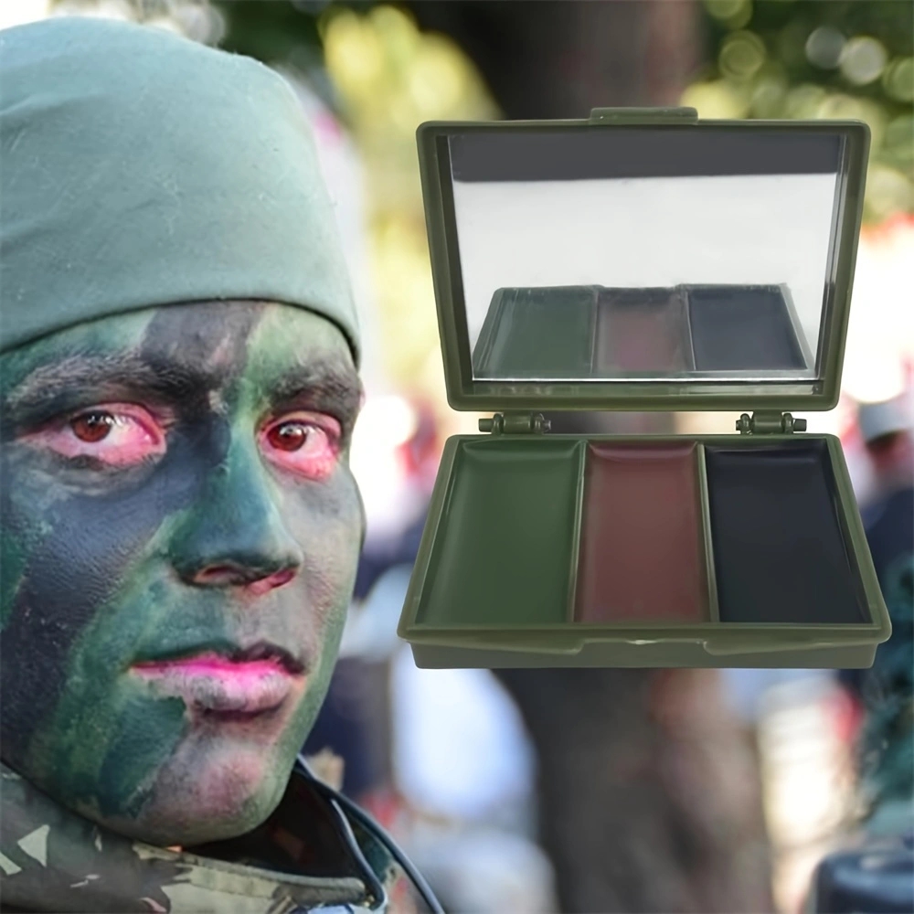 Camo Face Paint - ชุดอุปกรณ์เพ้นท์หน้าลายพรางสามสี - อุปกรณ์ภาคสนามสำหรับกิจกรรมกลางแจ้ง, น้ำมันแต่งหน้าลายพรางที่สมจริงสำหรับการพรางตัวและผสมผสาน
