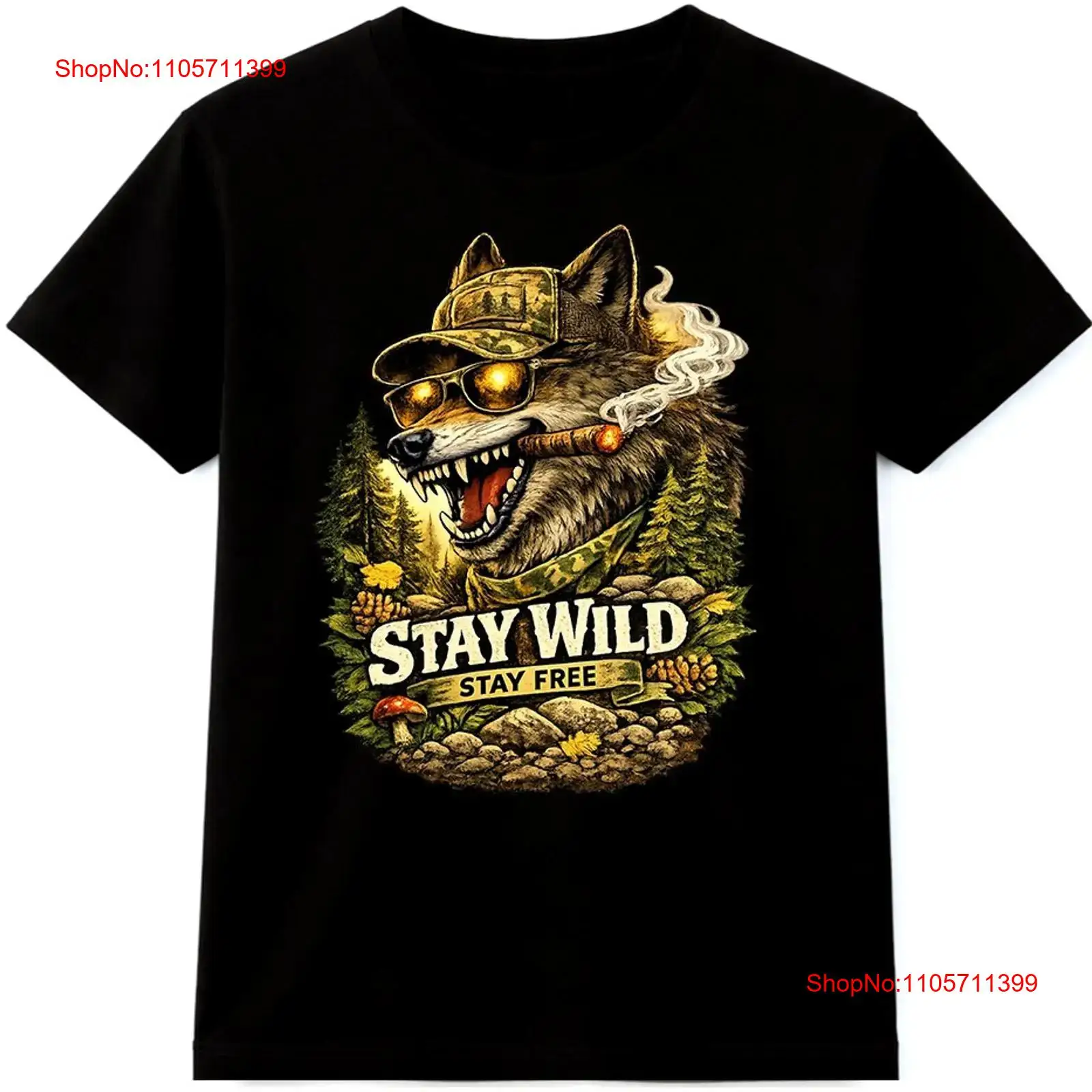 Wildman Hunting & Outdoor Reviews - เสื้อยืดลายหมาป่า Stay Wild Free สำหรับกิจกรรมกลางแจ้ง ล่าสัตว์