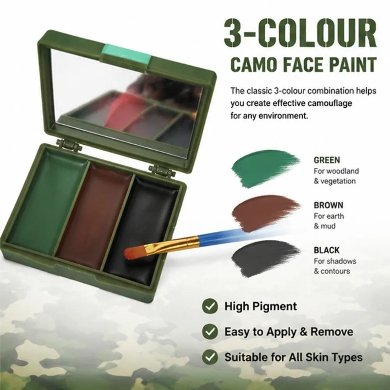 สีพรางหน้า 3 สี น้ำมันพรางหน้า - Camo Face Paint บทวิจารณ์และราคา