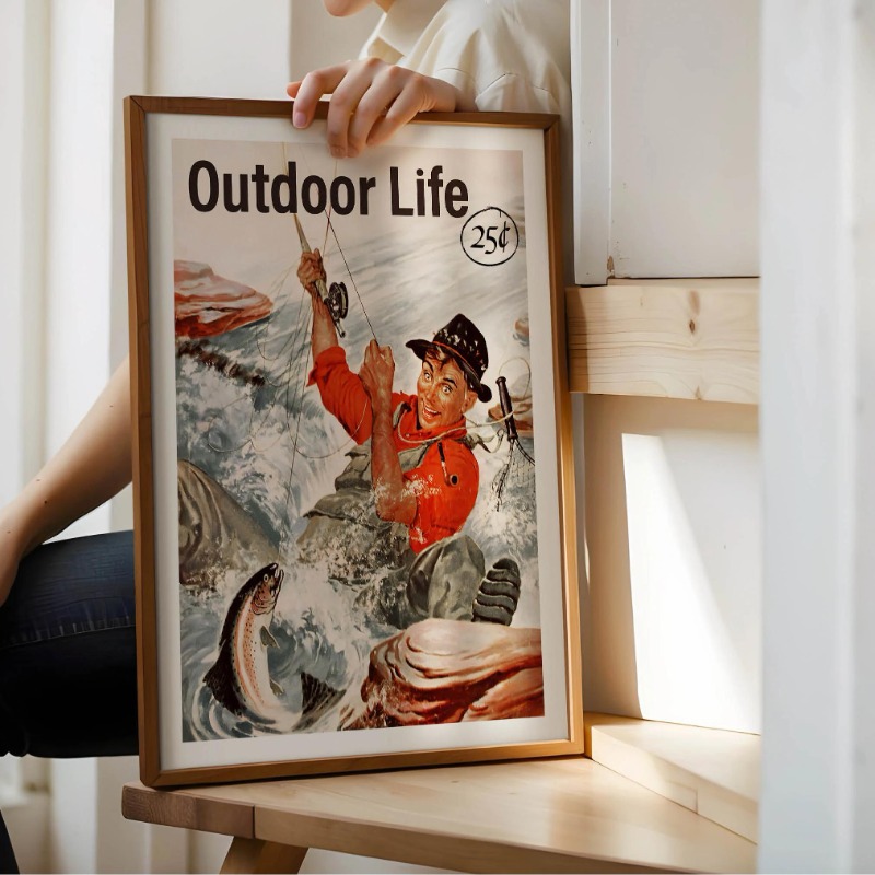 Vintage Fly Fishing ผ้าใบพิมพ์ - Outdoor Hunting Paintings บทวิจารณ์และราคา
