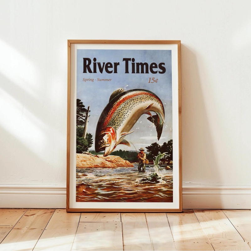 Vintage Fly Fishing ผ้าใบพิมพ์ - Outdoor Hunting Paintings บทวิจารณ์และราคา