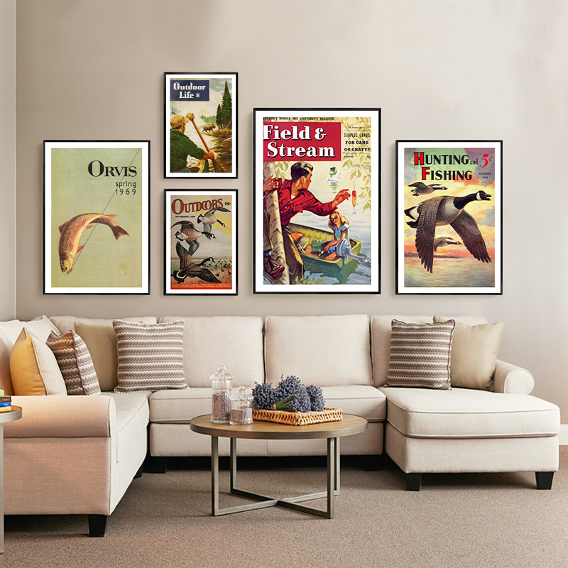 Vintage โปสเตอร์ตกปลาที่มีสีสั - Outdoor Hunting Paintings บทวิจารณ์และราคา