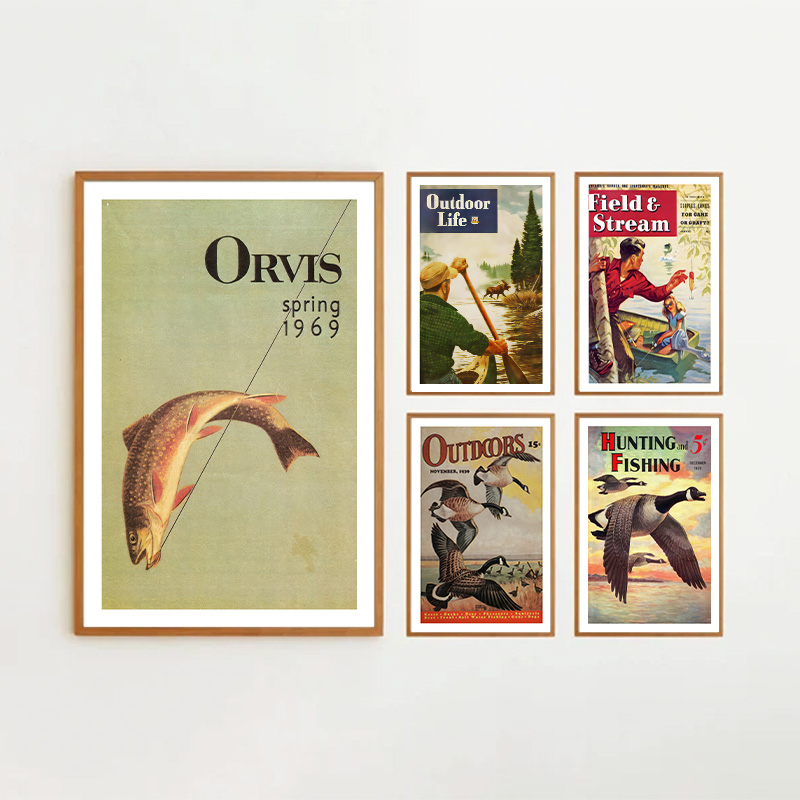 Vintage โปสเตอร์ตกปลาที่มีสีสั - Outdoor Hunting Paintings บทวิจารณ์และราคา