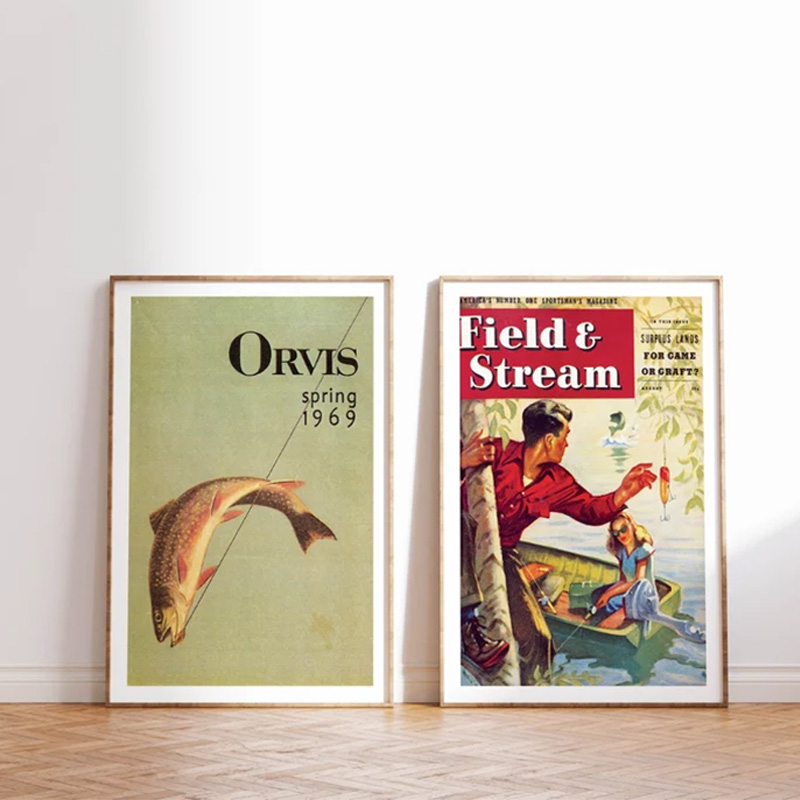 Vintage โปสเตอร์ตกปลาที่มีสีสั - Outdoor Hunting Paintings บทวิจารณ์และราคา